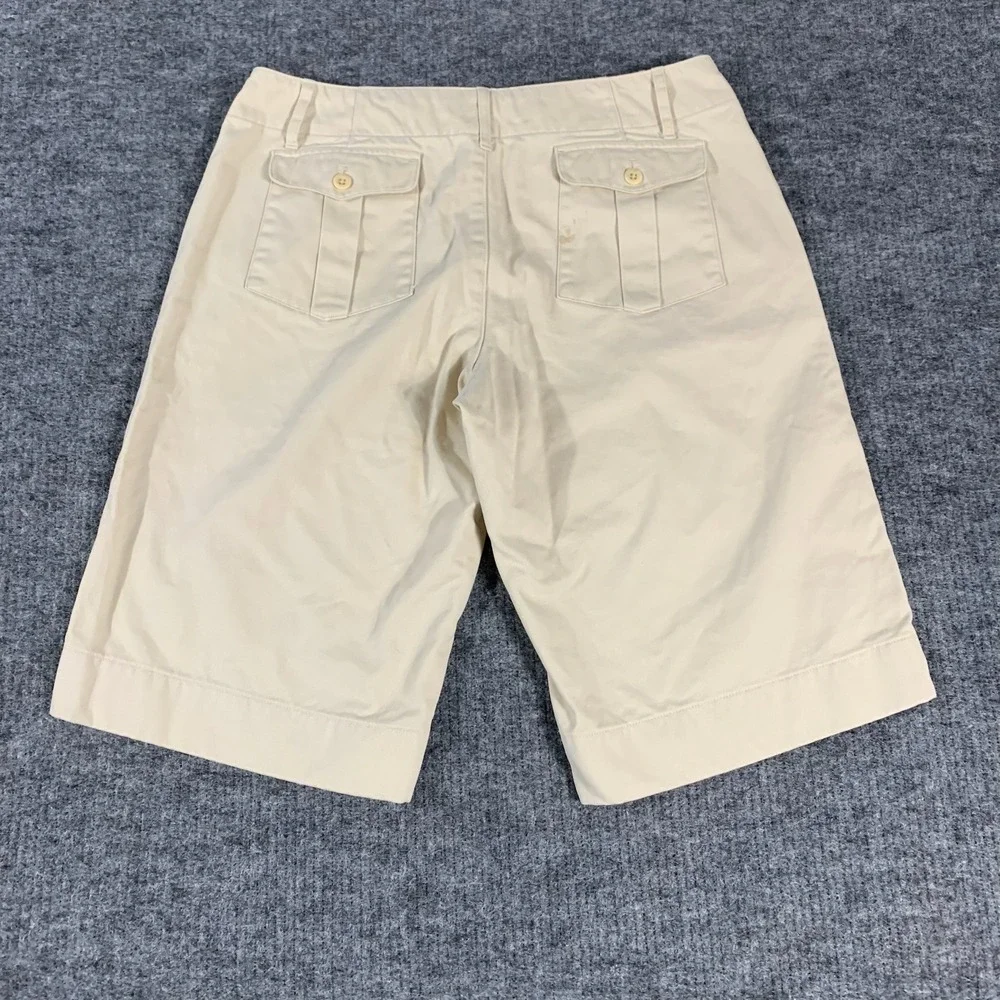 VTG Ralph Lauren Shorts Womens 10 Beige Bermuda Cotton Button Fly Khaki Casual